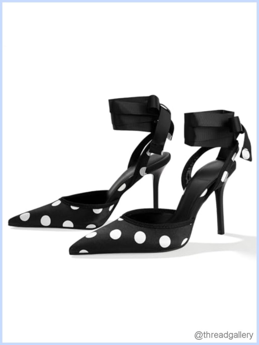 Polka Dot Satin Heels Pointed Toe Lace Up Stiletto Pumps Evening Wedding